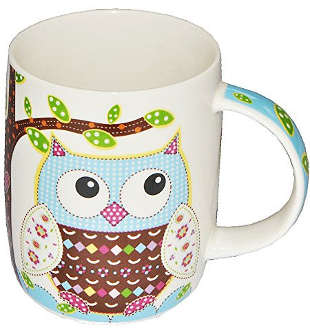1 Stk. Henkeltasse mit Eule groß - Keramik Trinktasse mit Henkel Tasse Becher Eulenmotiv Tassen Porzellantasse