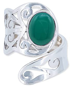 Ring 925 Silber grüner Onyx Stein größenverstellbar Edelstein echt Silber Damen Sterling Silber Geschenk (MRV-063-14)