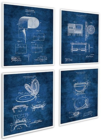 Gnosis Picture Archive Badezimmer Poster Set mit 4 Kunstdrucken ungerahmt Toilettenpapier Rolle Toilettensitz Blauprint