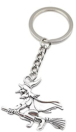 Onwomania Fliexene bruja con escoba de metal de plata colgante Charm