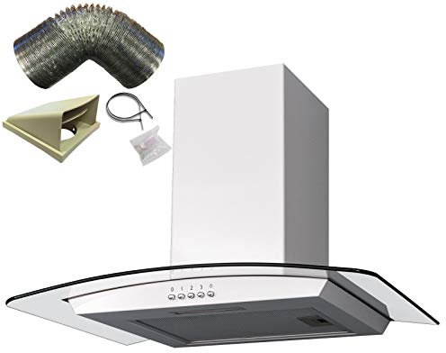 SIA 60cm White Curved Glass Cooker Hood Kitchen Extractor Fan And 1m Ducting Kit