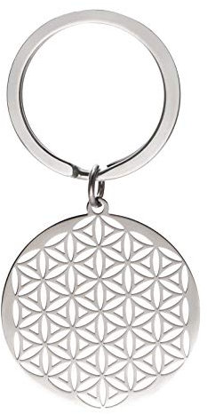 LIKGREAT - Porte-clés rond en acier inoxydable à motif fleur de vie, pour homme et femme, Métal, style 3