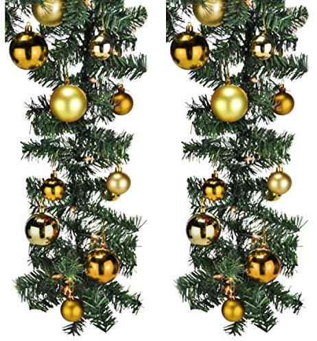 XXL Weihnachtsbeleuchtung Girlande beleuchtet Tannengirlande 100 LED Lichterkette 810 cm innen und außen inkl. 60 Christbaumkugeln Gold