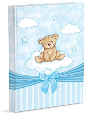 Mareli Album Fotografico, Celeste, Nascita Bambino, con Diario, 23X30 Cm, 56 Pagine Bianche e 4 Personalizzabili, in Cartoncino Spesso e Resistente Intervallate da Pergamino