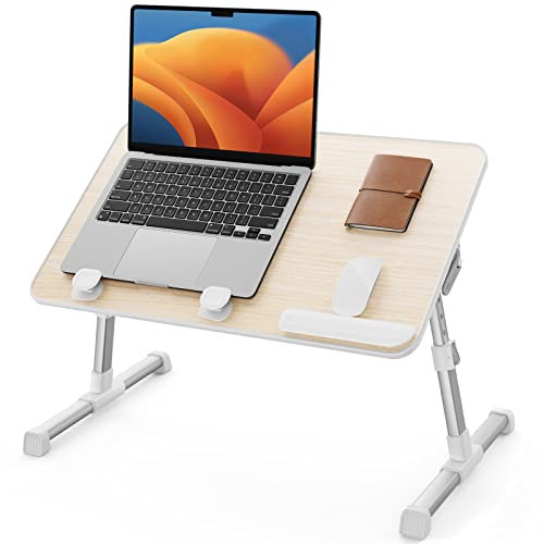 SAIJI Table, Bed Table Height Adjustable, with 4 Adjustable Angles, Foldable Laptop Desk, for Sofa Couch Floor Work Study Reading Writing Breakfast, Fits up to 17'' Laptop (60 x 33 cm, Teak)