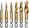 Bestgle 6 Packs Hex Shank Titanium Coated Countersink Tap Drill Bit Set HSS Screw Thread Metric Combination Tap Drill, M3-M10