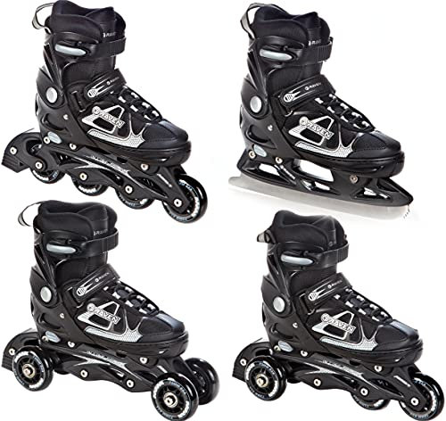 RAVEN 4in1 Inline Skates Triskates Rollschuhe Schlittschuhe Inliner für Kinder und Erwachsene verstellbar (Spirit Black/White, 40-43 (25,5-28cm)