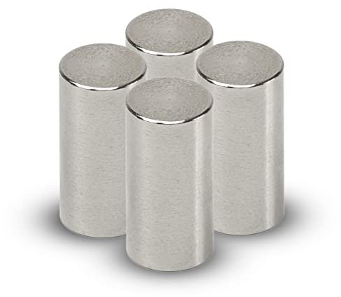 MAUL Neodym Magnet Ø 10 x 20 mm (4 Stück) | Magnet stark mit 2,4kg Haftkraft | Magnete in modernem Design | Stabmagnet für Büro | Magnet für Magnettafel, Whiteboard und Kühlschrank | Silber