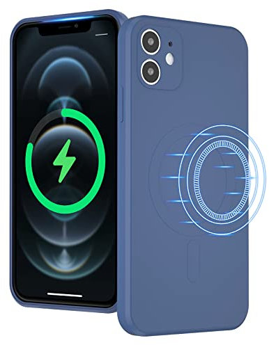 UEEBAI Liquid Silicone Wireless Charging Phone Case For iPhone 11 6.1 inch, Built-in Magnets Compatible with MagSafe Faster Charging Slim Fit Soft Microfiber Cover - Dark Blue