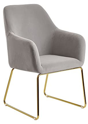 Esszimmerstuhl Samt Hellgrau Küchenstuhl mit goldenen Beinen | Schalenstuhl Stoff/Metall | Design Polsterstuhl Esszimmer | Stuhl Gepolstert