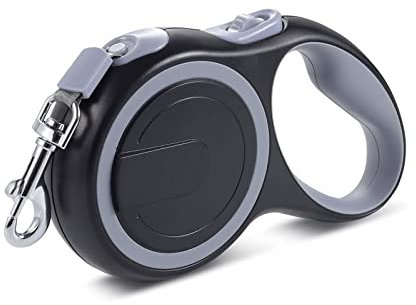 Galatée Einziehbare Hundeleine, EIN-Knopf-Bremse Und -Verriegelung, 360 ° Verwicklungsfreie, Ausziehbare Hundeleine Mit Geflochtenem Nylonband Mit Hoher Dichte(M, Schwarz & Grau)