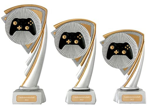 Druckspezialist Gamer Pokal Pokalset CROZON Esports E-Sport Trophäe mit Gravur (M - 17 cm)