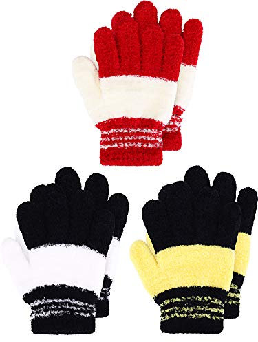 Geyoga 3 Paar Kinder Strickhandschuhe Winter Vollfinger Handschuhe (Dunkle Farbe, M)