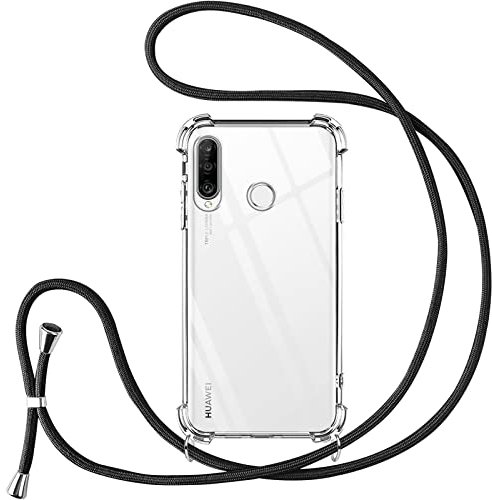 Vauki Handykette für Huawei P30 Lite hülle mit Band Handyhülle Silikon Transparent zum Umhängen Stoßfest mit Kordel Necklace Schnur TPU Bumper Case für Huawei P30 Lite