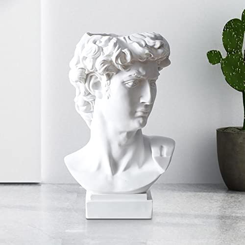 David Statue Blumenvase Möbel Skulptur Pinsel Halter Harz Kopf Zement Pflanzer Blumenvase Make-Up Stifthalter Hauptdekoration für Garten Büro Tisch Wohnkultur