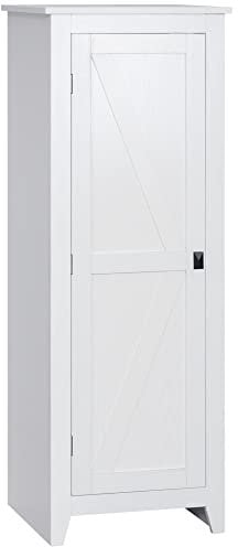 HOMCOM Armoire de Rangement buffet cuisine meuble de rangement pour Salle de bain Gain de Place Style Classique avec 3 étagères réglables- Hauteur 120 cm en Bois Blanc