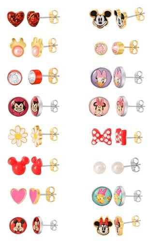 Disney Mickey-, Minnie-Maus- und Freunde-Ohrstecker, 16 Paar, offizielles Lizenzprodukt von Disney