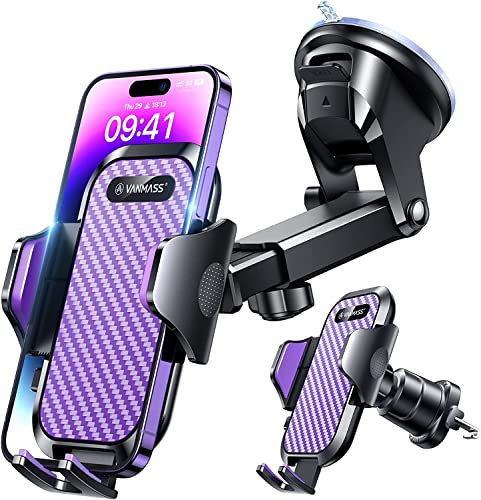 VANMASS Handyhalterung Auto 2025 Upgrade Saugnapf & Lüftungshaken 4 in 1 Handy Halterung Auto Militärschutz Smartphone Handyhalter auf Windschutzscheibe für iPhone 16 15 14 13 Pro Max Samsung usw.