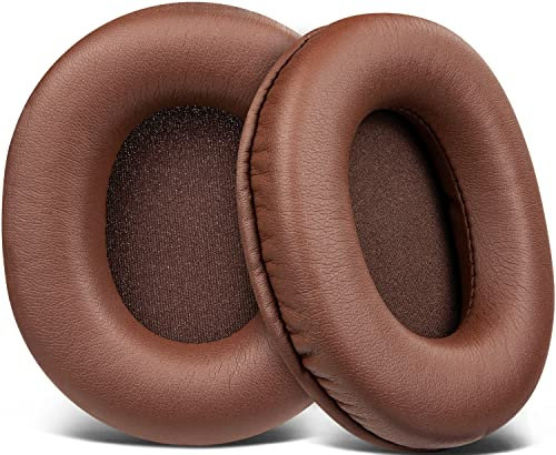 SOULWIT Almohadillas de Repuesto para Audio Technica ATH M50X M50XBT M50RD M40X M30X M20X MSR7 SX1 Monitor,Almohadillas con Suave de Proteínas de Cuero, Espuma de Memoria de Alta Densidad - Café