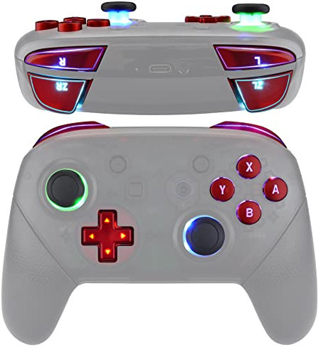 eXtremeRate LED Botones para Nintendo Switch Pro Controlador, Dpad Joysticks ABXY ZR ZL L R Teclas DTFS LED Kit para NSP Mando - DIY 9 Colores Modos 6 Areas, Rojo-Símbolo