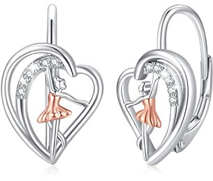 Ballerina Ohrringe für Frauen 925 Sterling Silber Herz Ballett Anhänger Ballett Ohrringe Ballerina Schmuck Geschenke für Ballerina Tänzerin Teen Mädchen Mama Mutter