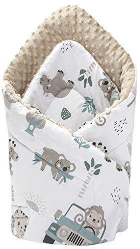 Medi Partners Einschlagdecke Steckkissen Minky 100% Baumwolle 75x75 cm Schlafsack doppelseitiges weich ganzjährig multifunktional antiallergisch Babys (Mint Zoo mit beigem Minky)