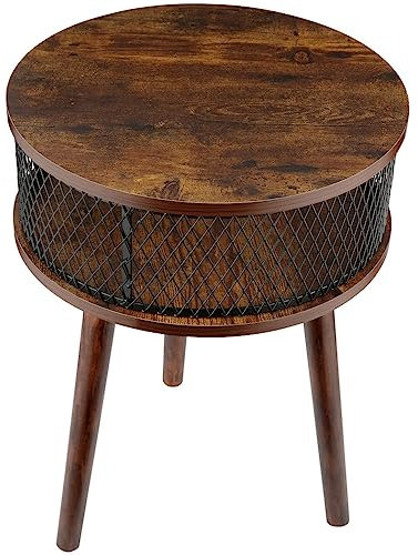 Himimi Runder Couchtisch, Wohnzimmertisch mit Ablagefläche, moderner Holz-Couchtisch mit Metallrahmen und Holz-Schreibtisch, einfache Montage, Braun.