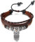 COOLSTEELANDBEYOND Marrone Multi-Filo Pelle Cuoio Braccialetto, Gufo e Perlina Charms, Intrecciato Cotone Cinghie, per Uomo Donna