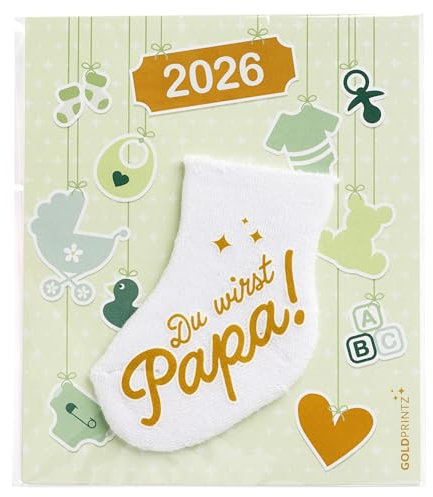 goldprintz I Du wirst Papa I 2026 Geburt I Schwangerschaft verkünden mit einzigartiger Babysocken-Postkarte I goldig bedruckte Erstlingssocke I kreatives Geschenk I wir bekommen ein Baby