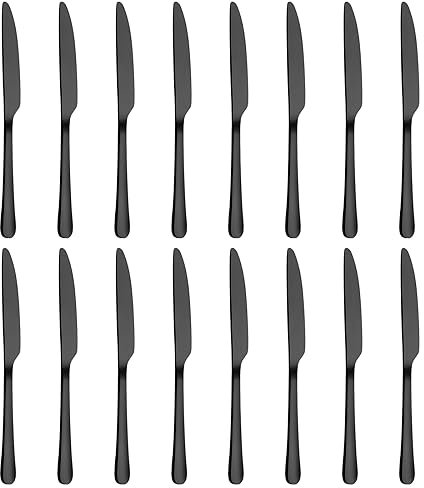 BEWOS Couteaux de Table 16 Pièces(23,8 Cm/9,37 Inch), Couteau Acier Inoxydable, Couteau avec Bord Dentelé Tranchant, Lavable au Lave-vaisselle, Couteaux Pour la Maison, le Restaurant, Noir Mat