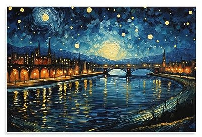 Night The River Leinwand Wandkunst für Schlafzimmer Vintage Abstrakt Gorgeous Starry Wall Decor Poster für Zimmer Ästhetisch