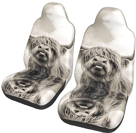 BUULOO Lustige Kuh Autositzbezug 2-teiliges Set, Autositzschoner, Abnehmbare Kopfstütze, Mehrere Muster Dekoration