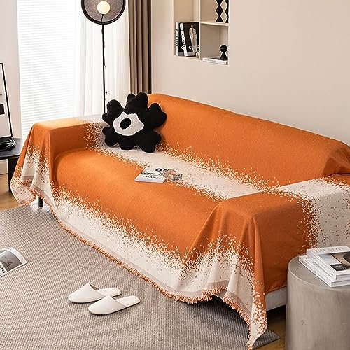 Mesnt Bezug Sofa 2 Sitzer, Chenille Waschbar Sofa Protection Cover Schonbezug Couch mit Sternenhimmel mit Farbverlauf und Quaste Orange, 180x200CM