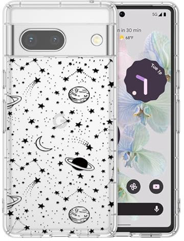ZTOFERA Compatible with Google Pixel 7a Case, Clear Soft TPU Back Cover with Planet Star Moon Space Pattern Protective Phone Case Lightweight Shockproof Bumper Slim Cover - Black Sky