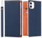 ELTEKER Custodia per iPhone 12/12 Pro, in vera pelle, con scomparto per carte di credito, in pelle, per iPhone 12/12 Pro, blu