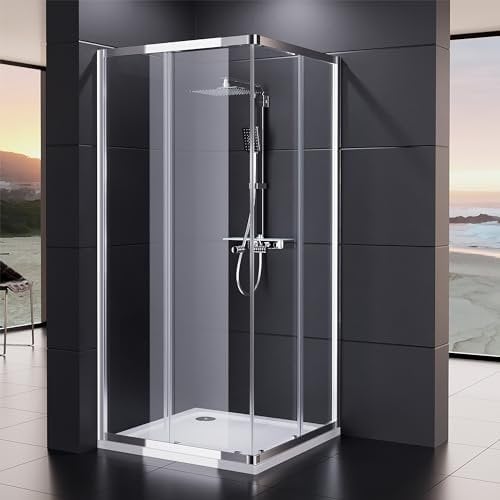 Duschmeister Economy Eckeinstieg 80x80 cm mit Schiebetüren Höhe 185 cm Dusche mit Gleittüren Duschkabine Duschabtrennung 800 x 800 mm - ausschwenkbare Türelemente für die leichte Reinigung