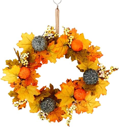 PZEOB Weihnachtskranz Kränze Herbstkranz Orange Kürbiskranz Thanksgiving Weihnachtsgirlanden für Haustür Wand Fenster Handgemachte Kränze Wiederverwendbar