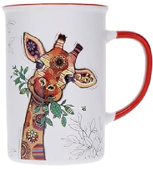 Kiub Grand mug avec des animaux - motif girafe mangeant l'herbe de sa savane - matière porcelaine fine - contenance 360ML