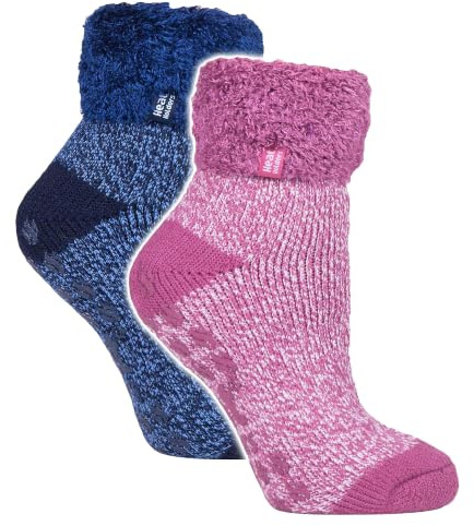 HEAT HOLDERS Damen 2 Paar Kuschelsocken Dicke Weich-Flauschig Haussocken Warme Thermo Bettsocken mit Noppen