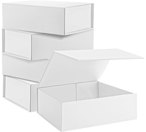 CYEER 5 Pcs White Gift Box 25x18x10cm, Large Gift Boxes for Presents, Luxury Present Box with Magnetic Lid for Presents Wedding Birthdays, Holidays, Anniversaries Gift Packaging