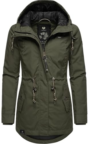 Ragwear Damen Winter-Kurzmantel Monadis Black Label mit Kapuze | Länge: po-bedeckend | Wärmegrad 3 von 3 – warm gefüttert | wasser- und windabweisend | fleecegefütterte Kapuze