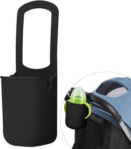 Pram Cup Holder, Baby Bottle Organizer, Universal Drink and Coffee Cup Holders, Silicone Cup Holder Organizer for Stroller, Pushchair, Buggy, Bike, Wheelchair, Gifts for Women, Mom, Girl (Black)