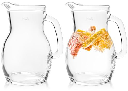 KONZEPT Boccale in vetro di alta qualità, set da 2 pezzi, 1 litro, perfetto per acqua, latte, succhi d'acqua con manico ergonomico, disponibile in diverse misure