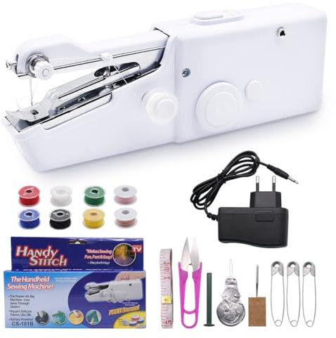 Macchina da Cucire Portatile a Mano,Mini Cucito per Principianti Adulti,Macchine da Cucire Elettriche con Kit da Cucito per Fai Da Te, Abbigliamento,Tessuto,Tende (Presa di Ricarica Inclusa)