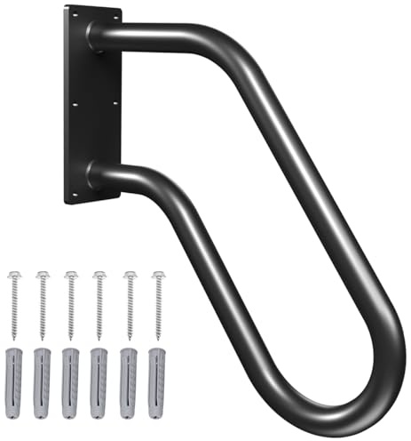 Handrails Wall Mount Stair Safety Handle Non-Slip Step Metal U-Shape Grab Yard Mounted Garage Porch Garden Hand Railings Powder Coated Heavy Duty Indoor or Outdoor Safe Bars Black for 1 to 3 Steps