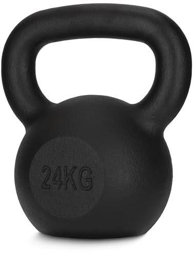 4FIZJO Kettlebell aus Gusseisen, 24 kg, Schwunghantel für Fitness, Kraft und Ausdauertraining, Kugelgewicht, Rundgewichte für Zuhause, Turnhalle, Gewichte Bodenschonende - Kugelhantel, Farbe: Schwarz