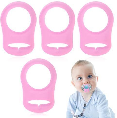 RDNKVB 2 Pcs Silikon-Knopf-Ring, Schnuller Adapter, Silikon Dummy Schnuller Halter Clip Adapter Ring, Silikonring für Schnuller(Rosa)