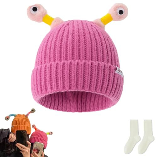 Cute Glowing Little Monster Knit Hat, Winter Parent-Child Cute Glowing Little Monster Knit Hat, Unisex Funny Glowing Monster Knitted Beanie Hat (DE/NL/SE/PL, Alphanumerisch, Einheitsgröße, J)