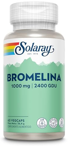 Solaray Bromelina 1000mg 2400 GDU/g, 60 cápsulas veganas, enzima de piña | Enzima de piña de alta resistencia, fórmula a base de plantas, equilibrio diario y bienestar, verificado en laboratorio