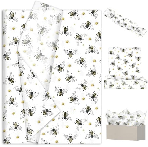 FYSUIMU Bienen-Seidenpapier, Honigbiene, Gänseblümchen, Geschenkpapier, Frühling, Sommer, Kunst, Seidenpapier für Geburtstag, Hochzeit, Basteln, 35,6 x 50,8 cm, 100 Blatt